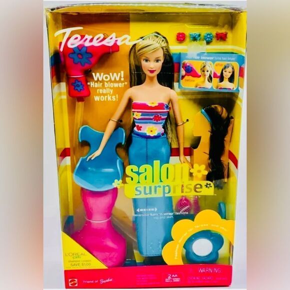 SALON SURPRISE TERESA DOLL LONG BROWN/BLUE HAIR 2001~NEW - Picture 2 of 6